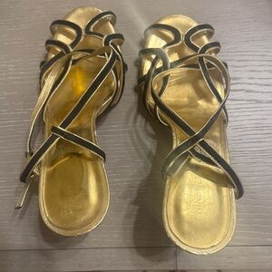Nine West Gold and Black Strappy Sandals